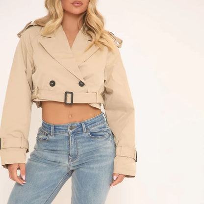 Short trench coat with belt