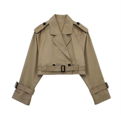 Short trench coat with belt